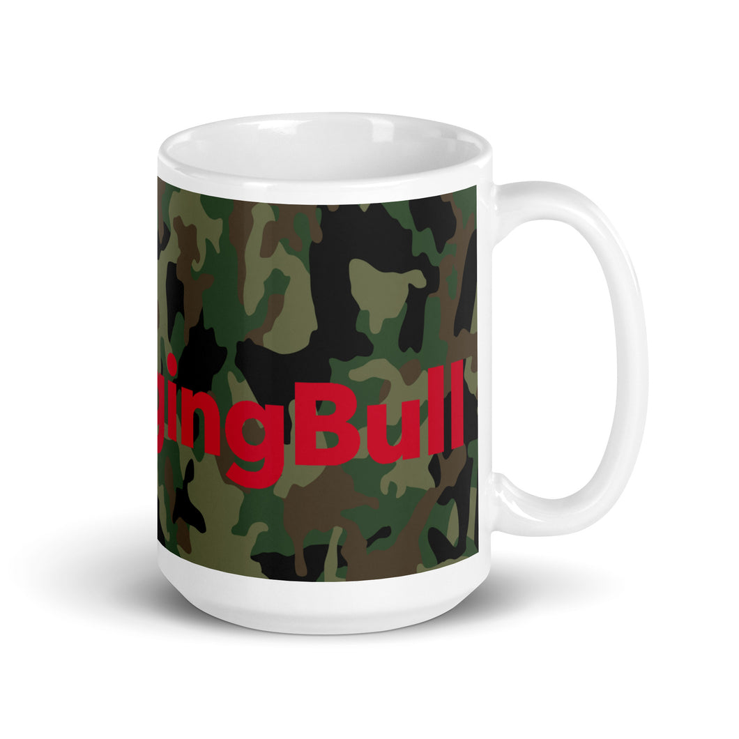 Camo Raging Bull White Glossy Mug